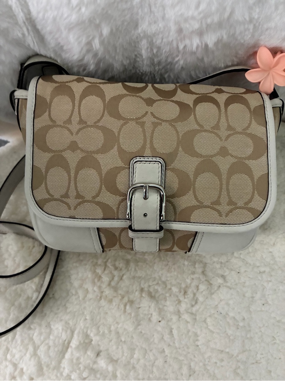 Coach Khaki and Chalk Signature Canvas Crossbody with Buckle